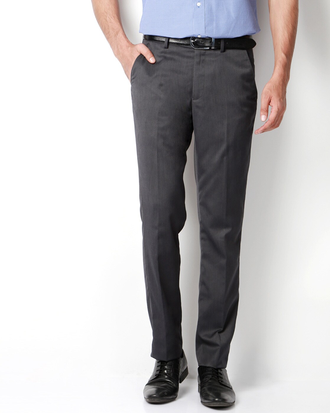 Buy Men Navy Check Slim Fit Formal Trousers Online - 623122 | Peter England