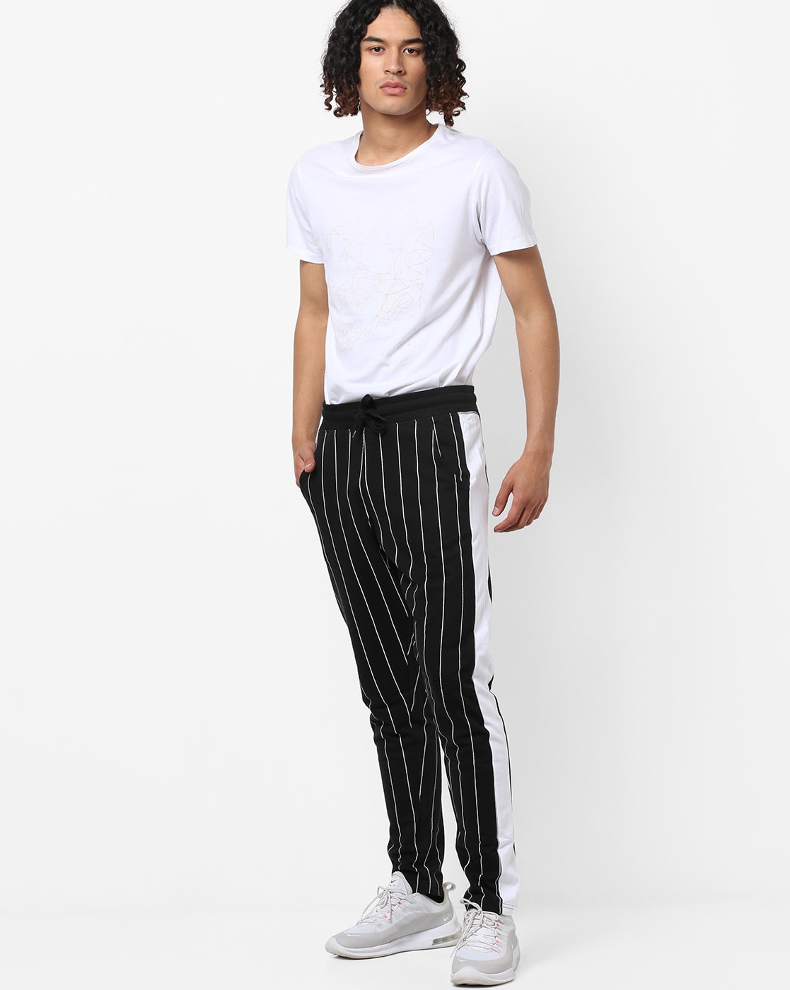 Men Black With Two White Side Stripe Track Pant