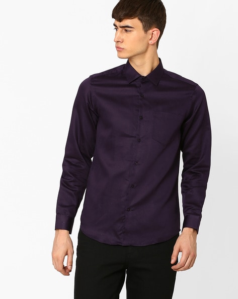 purple and black mens shirt