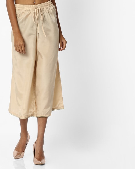Mid-Rise Cropped Pants with Lace Trim Price in India