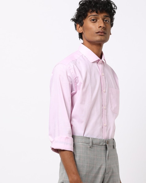 Pink Linen Long Sleeve Shirt with White Pants Outfits For Men (2 ideas &  outfits) | Lookastic