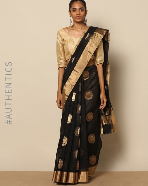 Black Chanderi Silk Cotton Saree in Surat at best price by Shree Balaji  Textile - Justdial