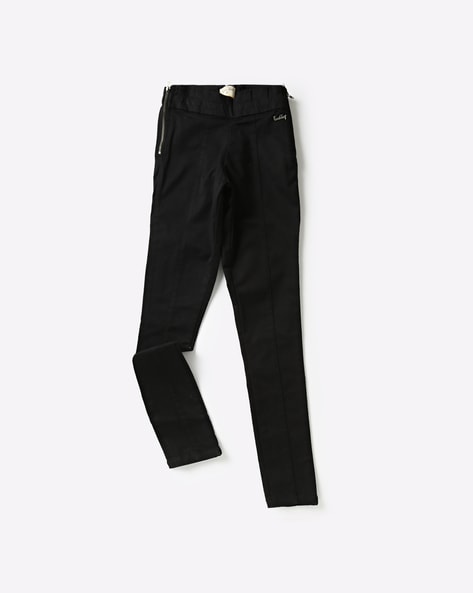 Black Cotton Silk Side Zip Pant | Cotton Pants for Women