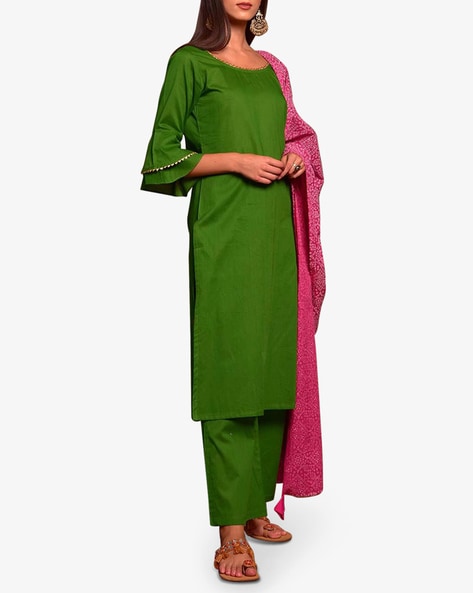 Mehndi Green Gotta Work Kurti with Pants and Dupatta – anokherang