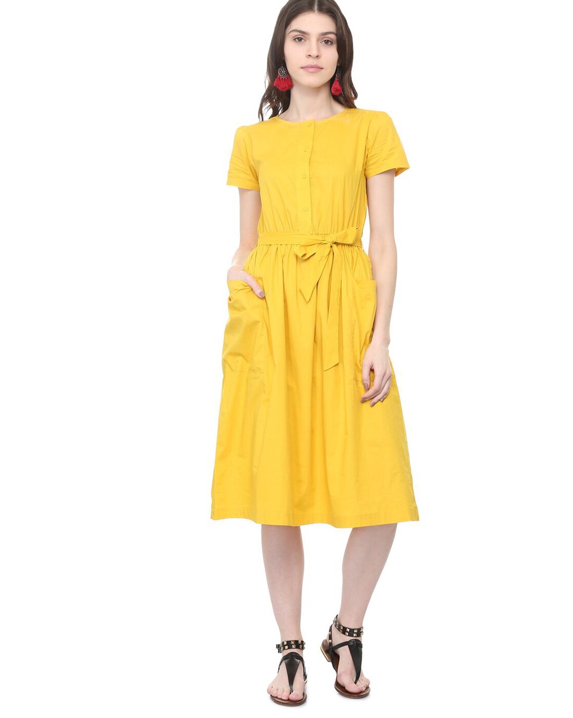 yellow dress with belt