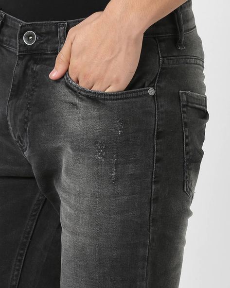 Heavy-Wash Distressed Jeans