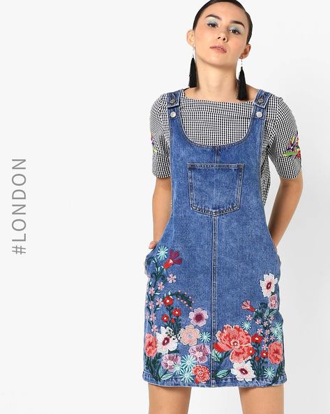 Denim pinafore dress with patch pockets - Women's Clothing Online Made in  Italy