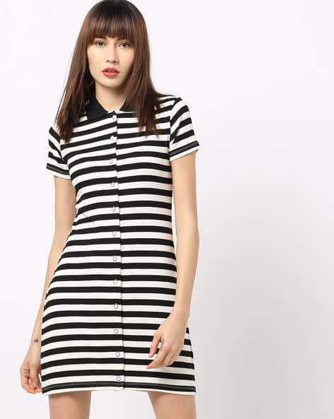 black and white striped shirt dress