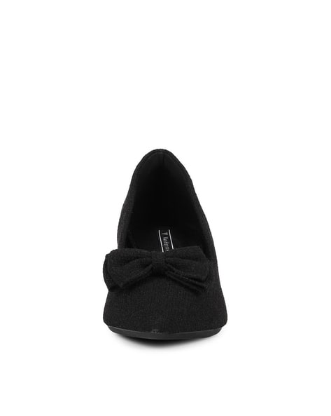 Textured Cone Heeled Shoes with Bow Accent (Image - 2)