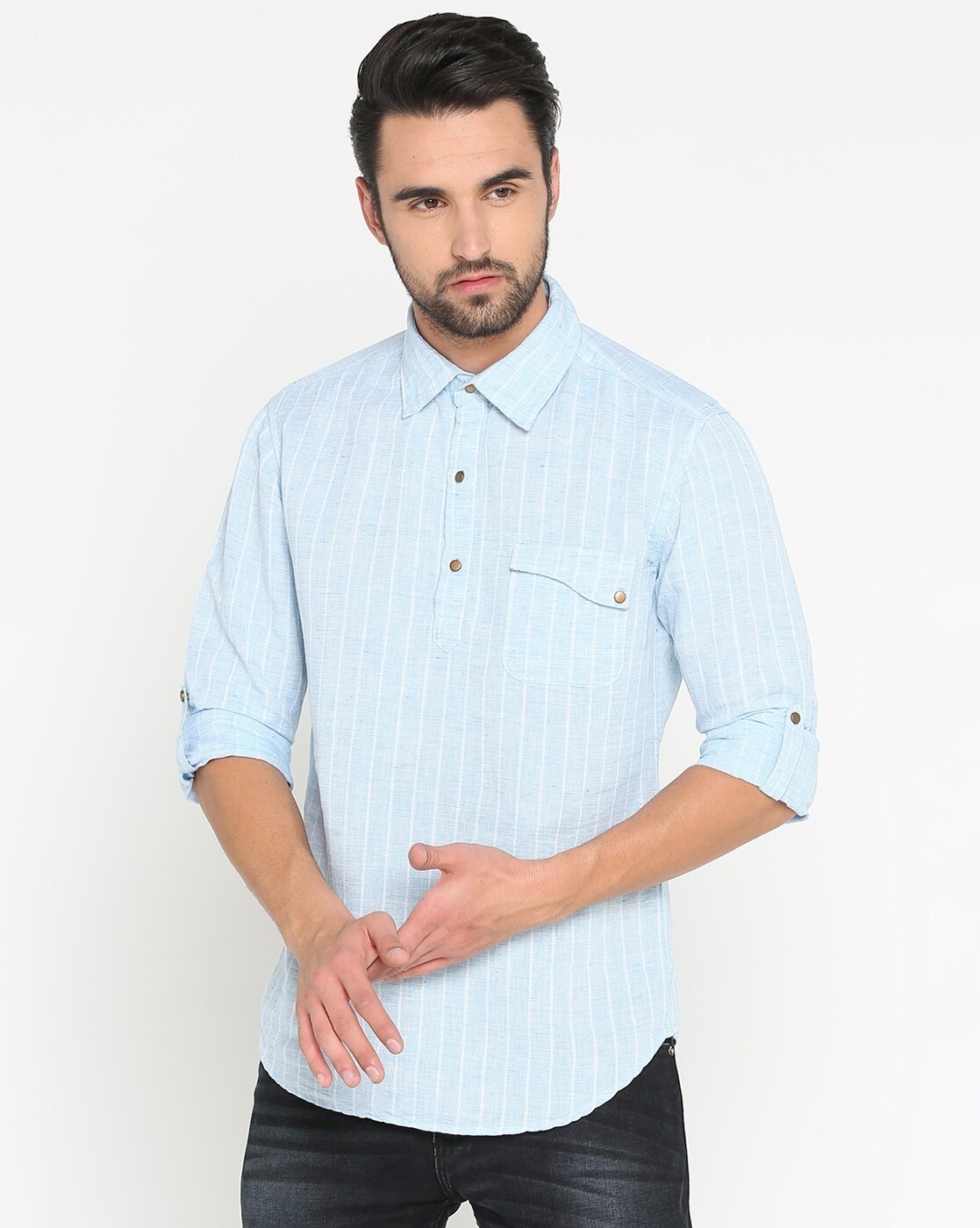 Buy Light Blue WITH Striped Shirt | AJIO