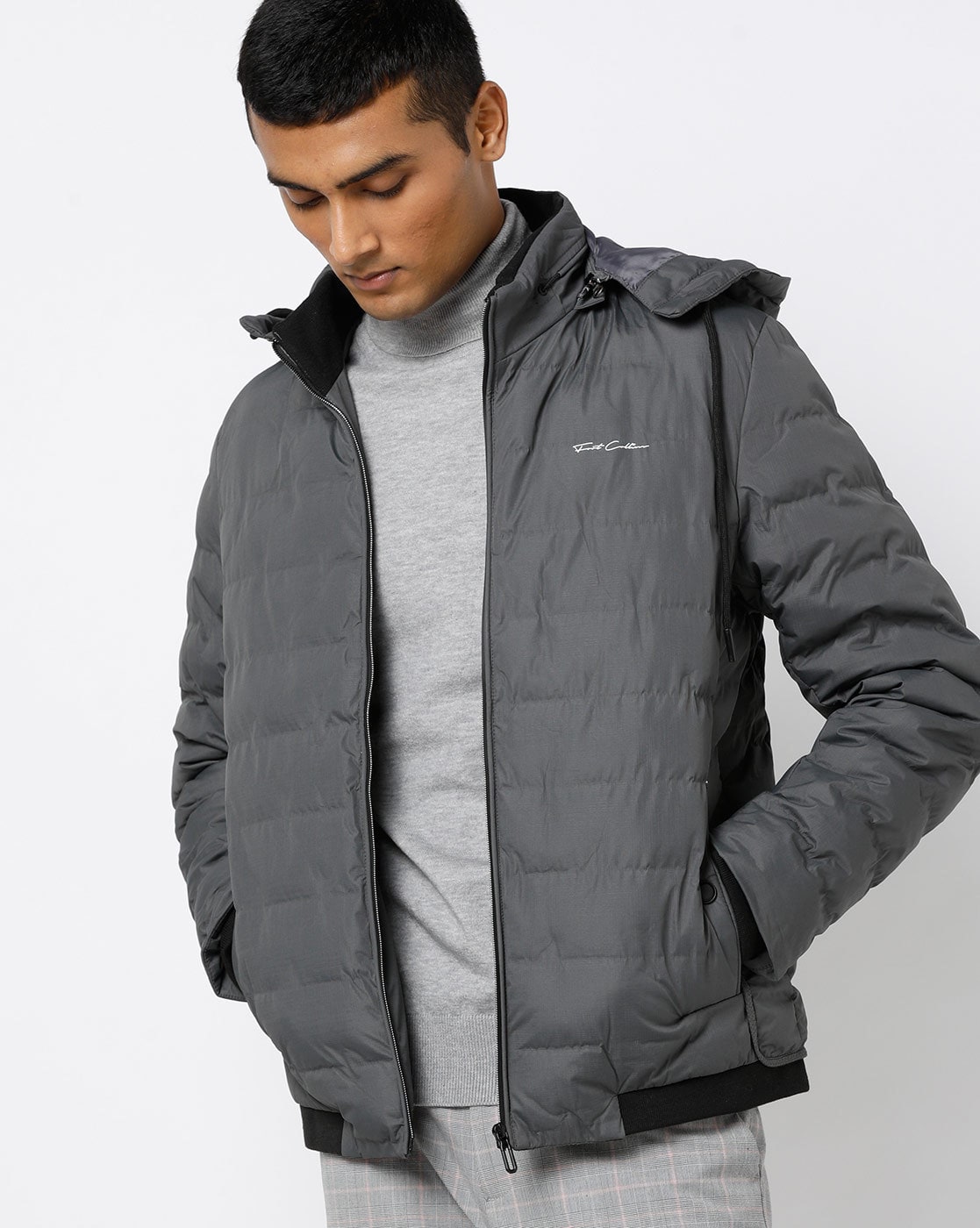 grey hooded jacket men's