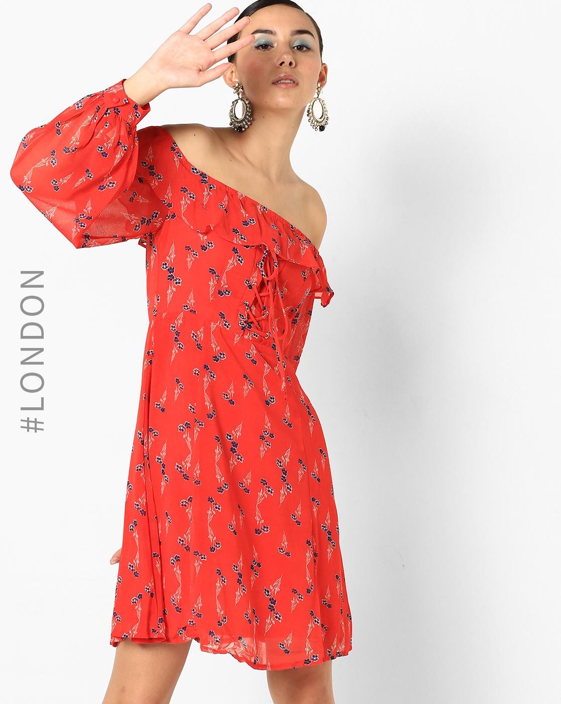 red off shoulder floral dress