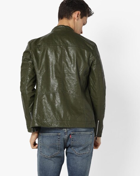 Womens Green Leather Jacket Collarless Round Neck - Soft Lambskin | Green  leather jackets, Leather jackets women, Stylish leather jacket