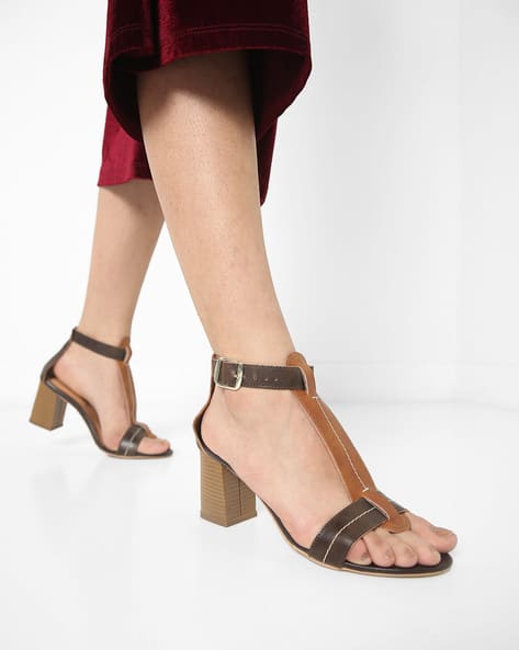 T-strap Chunky Heeled Sandals
