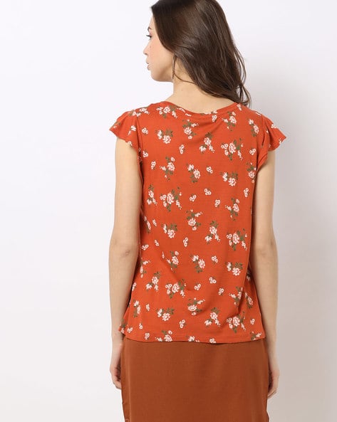 Floral Print Top with Ruffled Sleeves (Image - 1)