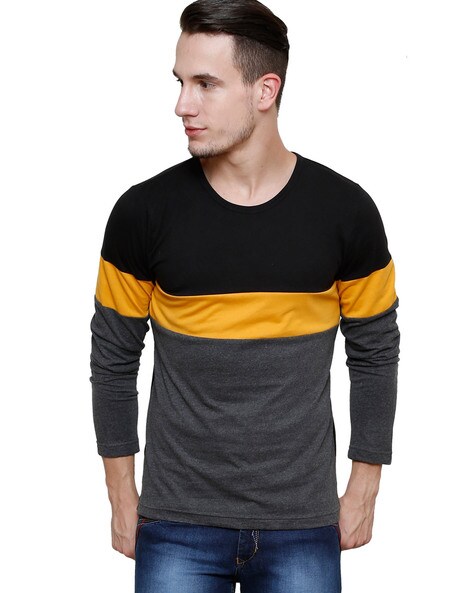  Colour-block  Slim Fit  Crew- Neck T-shirt 