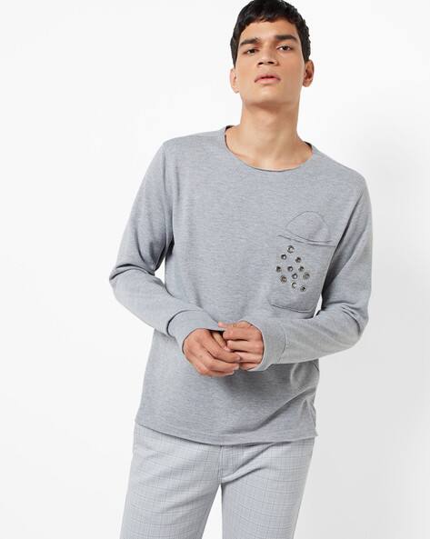 grey sweatshirt and sweatpants