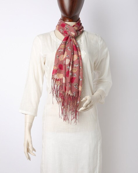 Leaf Print Scarf with Fringes Price in India
