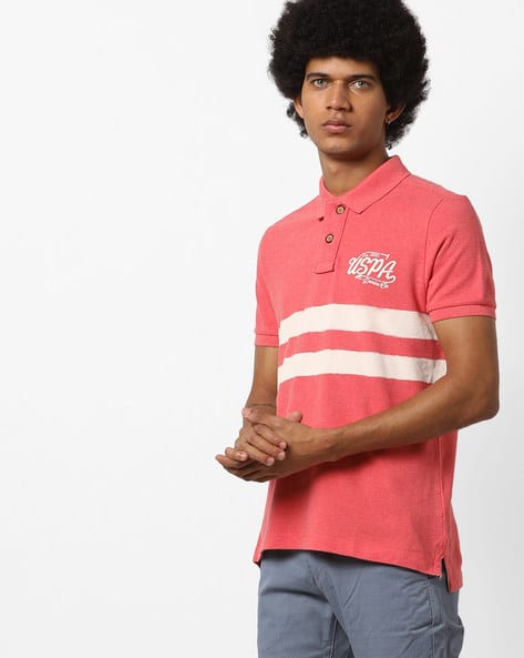 Cotton Polo T-shirt with Contrast Stripes