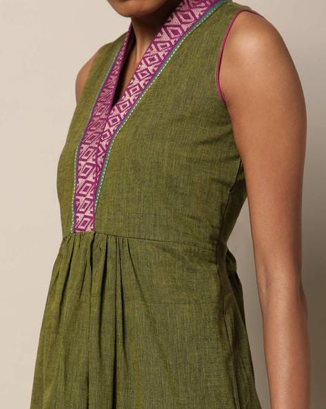 Lime Floral Print Cotton Midi Dress with Flounce Hem - Saffron Threads
