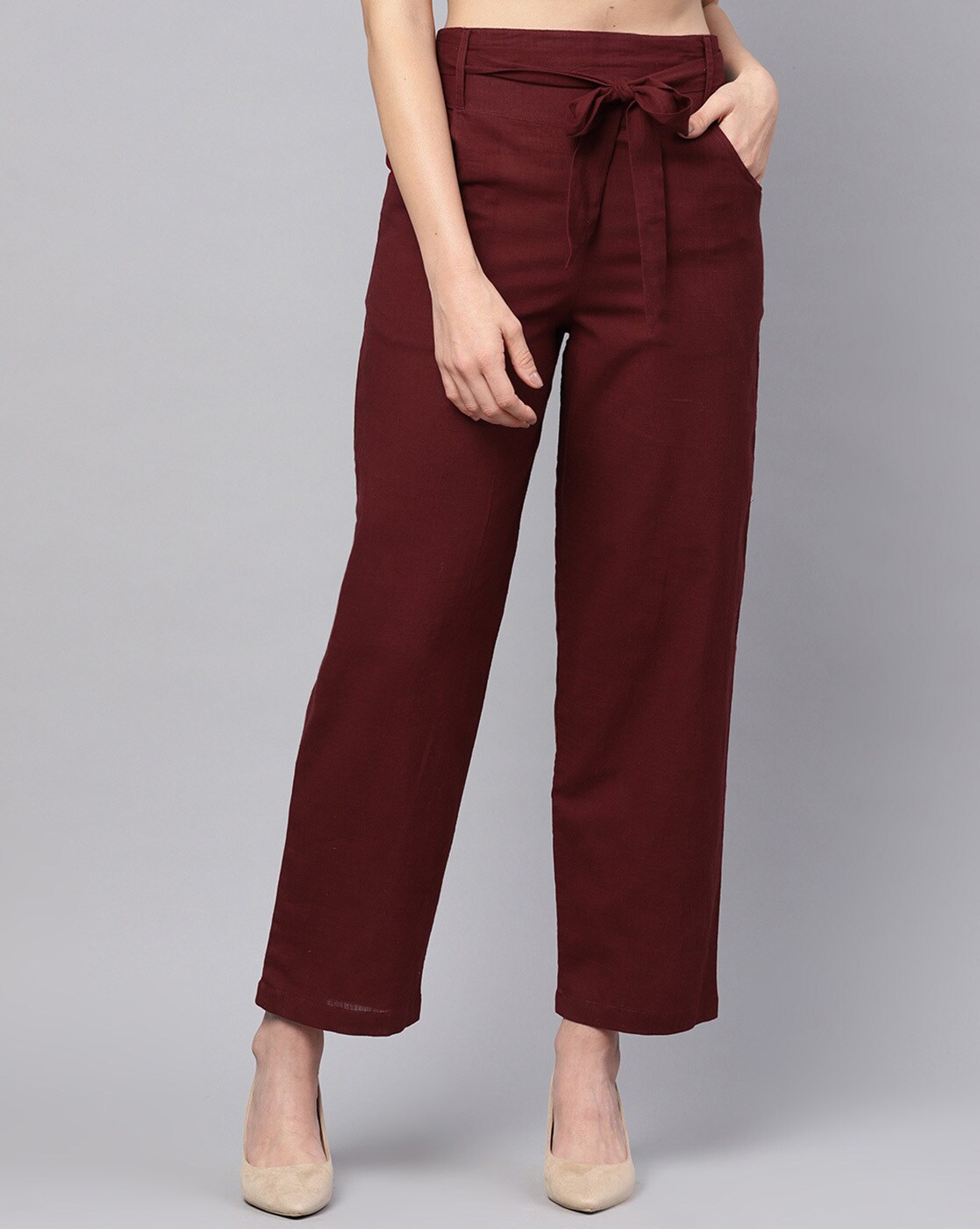 Buy Jaipur Kurti Women Maroon Solid Trousers - Trousers for Women 2039878 |  Myntra
