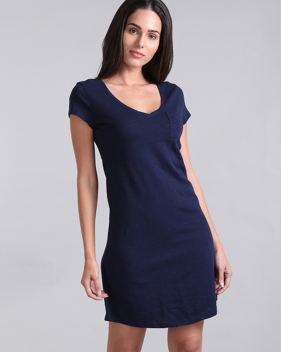 v neck navy blue dress