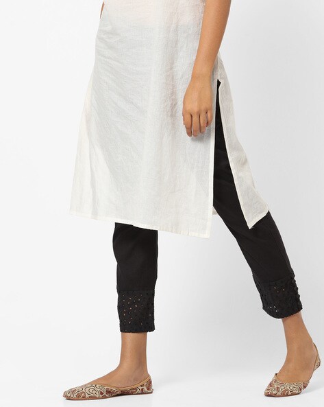 Ankle-Length Pants with Schiffli-Embroidered Hems Price in India