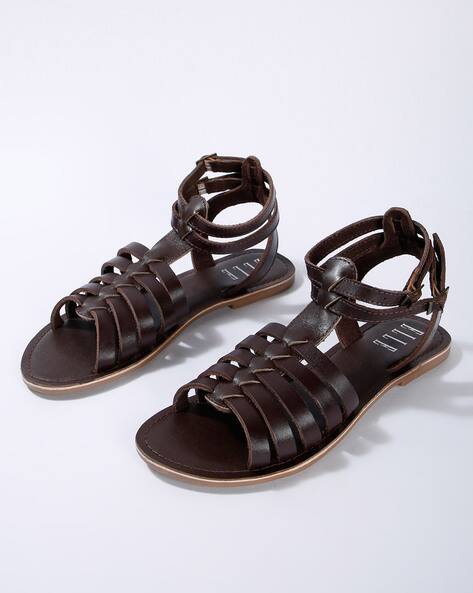 Leather Gladiator Sandals with Buckle Fastening