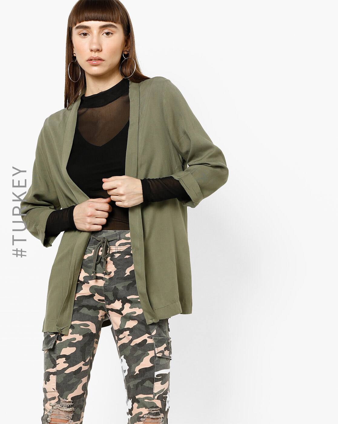 olive green long shrug