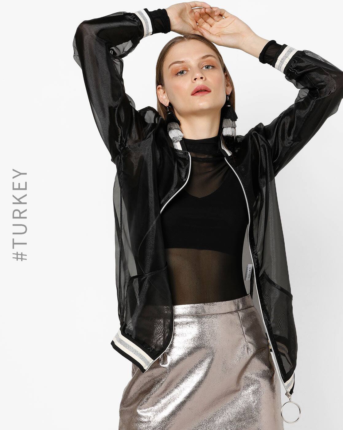black sheer bomber jacket