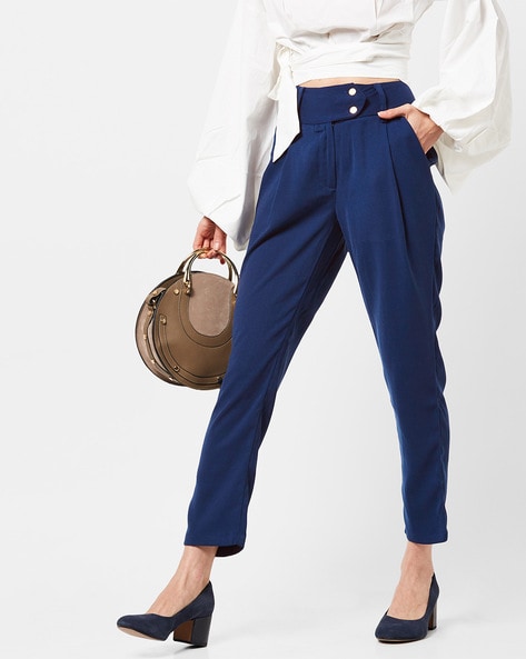 navy slim fit trousers womens
