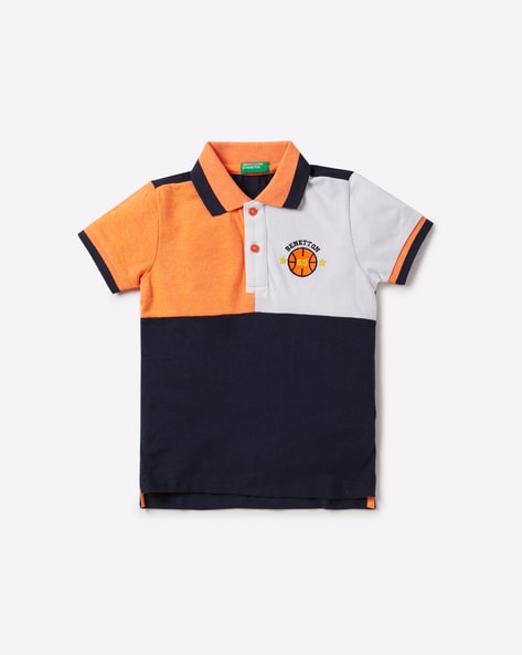 orange and blue polo t shirt