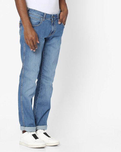 Buy Wrangler Men Blue Rockville Fit Leather Rodeo Jeans - Jeans for Men  138473 | Myntra