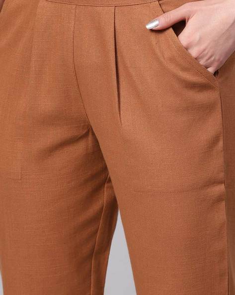 Pleated Cotton Pants with Insert Pockets