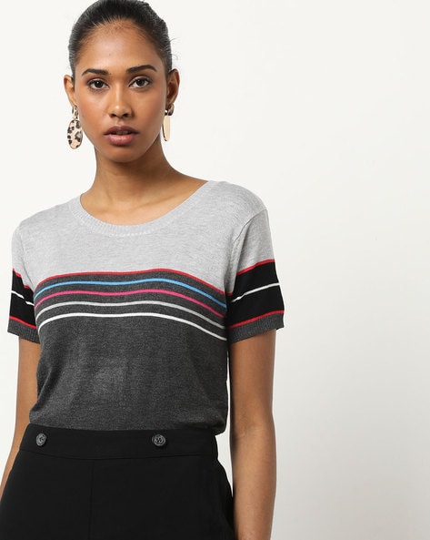 Striped Round-Neck Knit Top