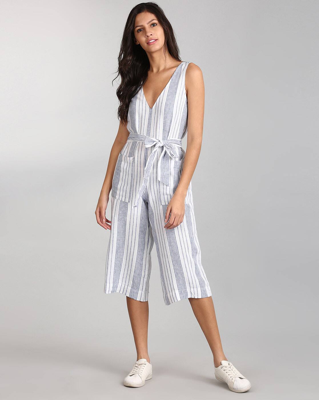 striped cropped jumpsuit