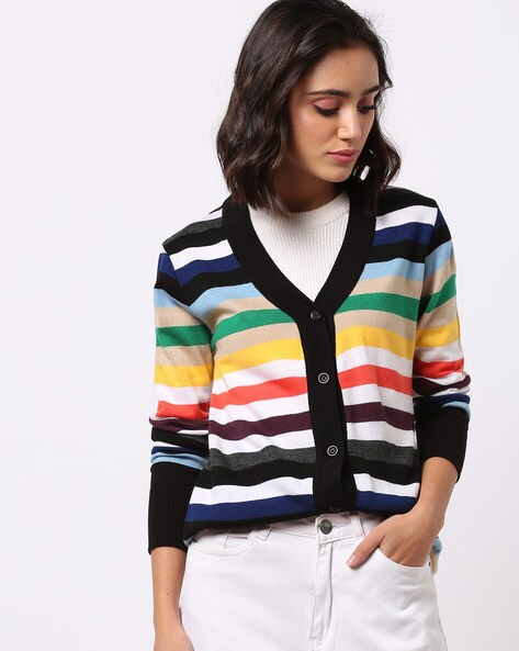 multi coloured striped cardigan