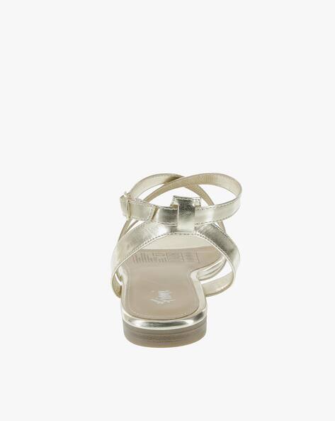 gold flat ankle strap sandals