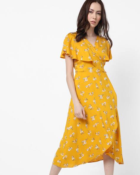 yellow wrap around dress