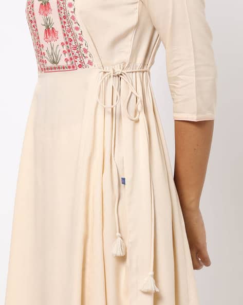 Printed A-line Dress with Side Tie-Ups (Image - 2)
