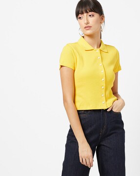 yellow polo button down