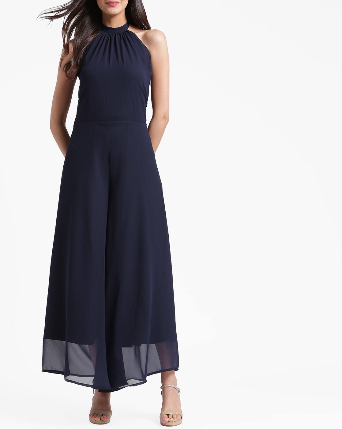 navy blue halter neck jumpsuit