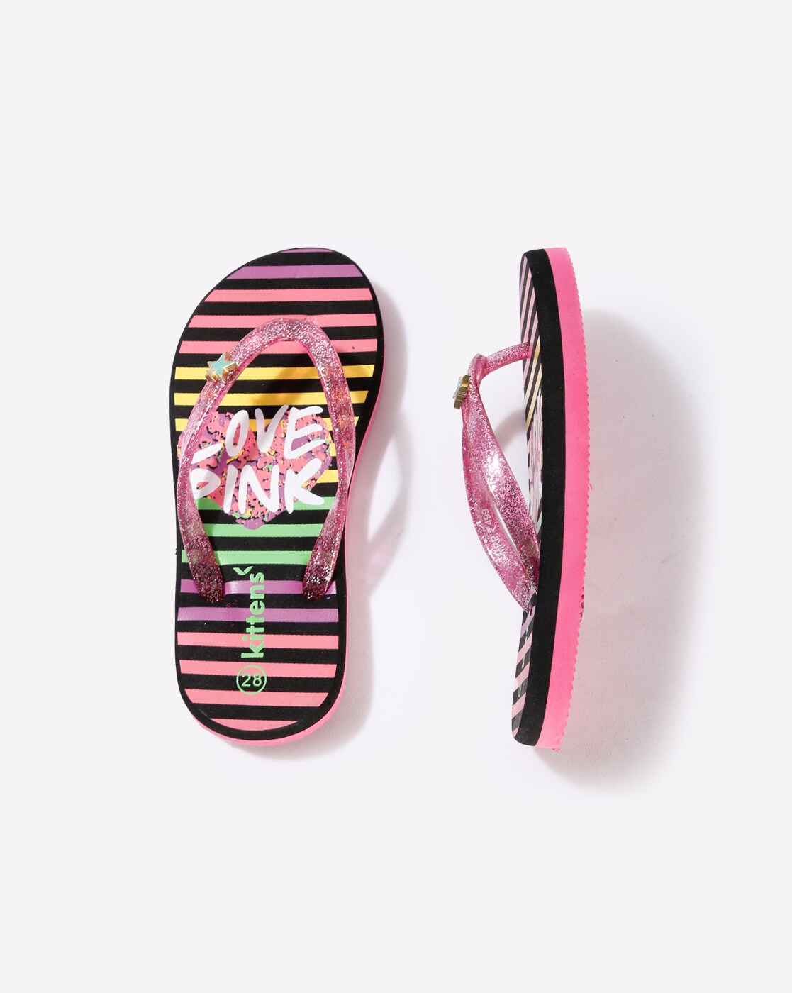 black and pink flip flops