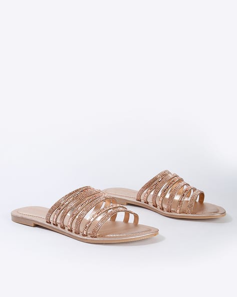 rose gold strappy flat sandals