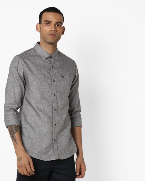 Textured Slim Fit Shirt With Patch Pocket By The Indian Garage Co ( Gray )