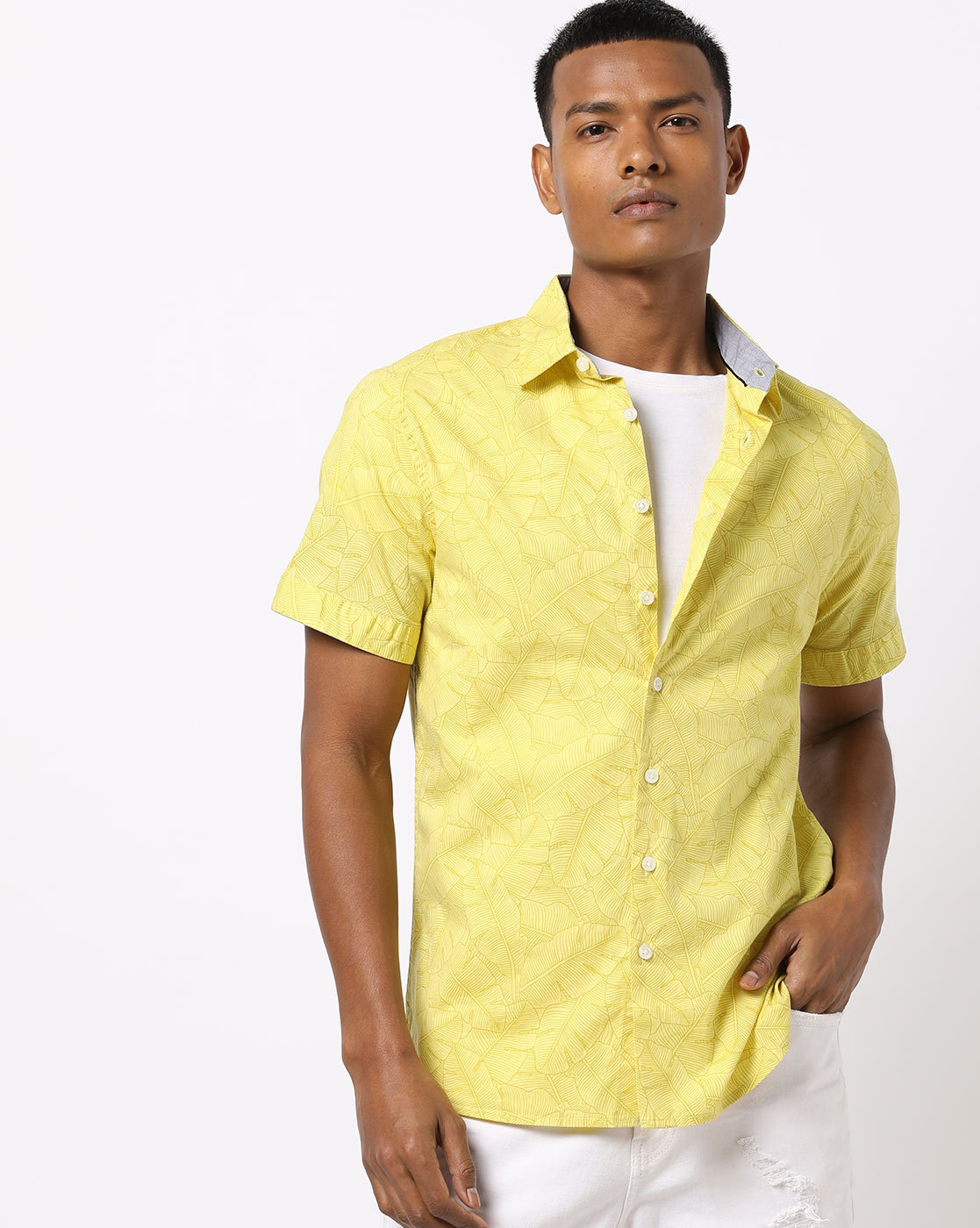 Mens yellow short sleeve sale dress shirt