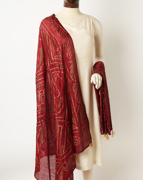 Printed Silk Dupatta with Tassels Price in India