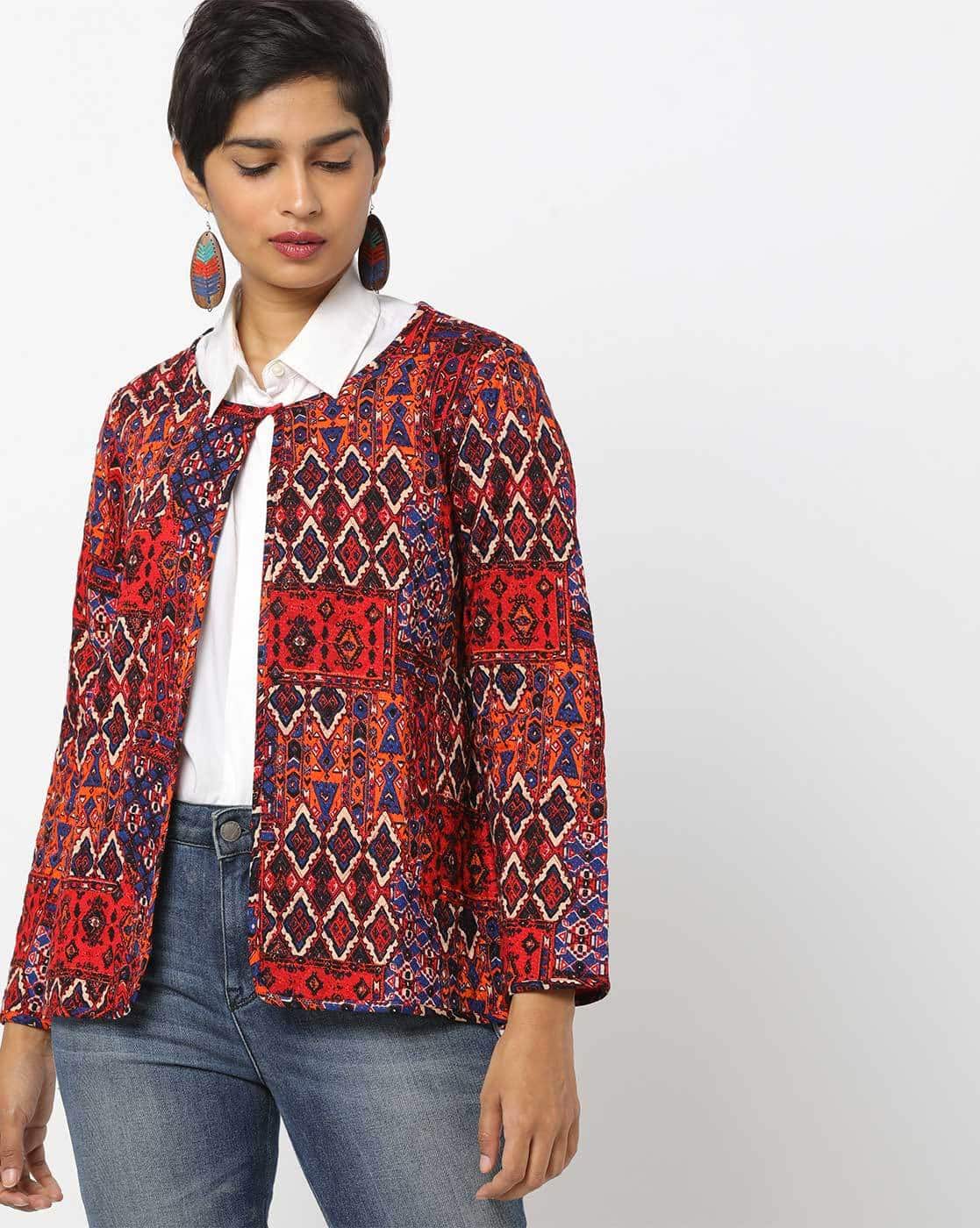 printed quilted jacket womens