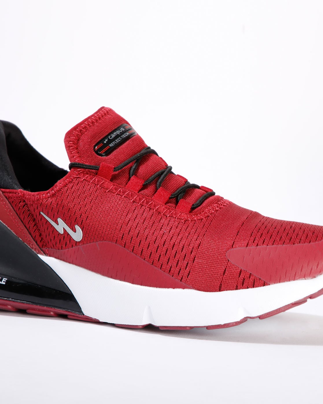 red colour sports shoes