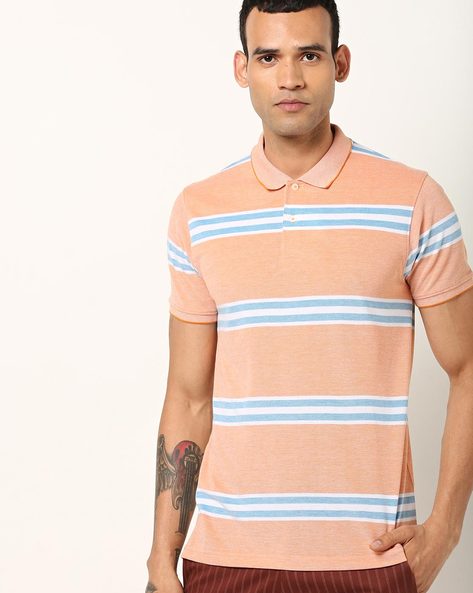 Striped Polo T-shirt with Vented Hem